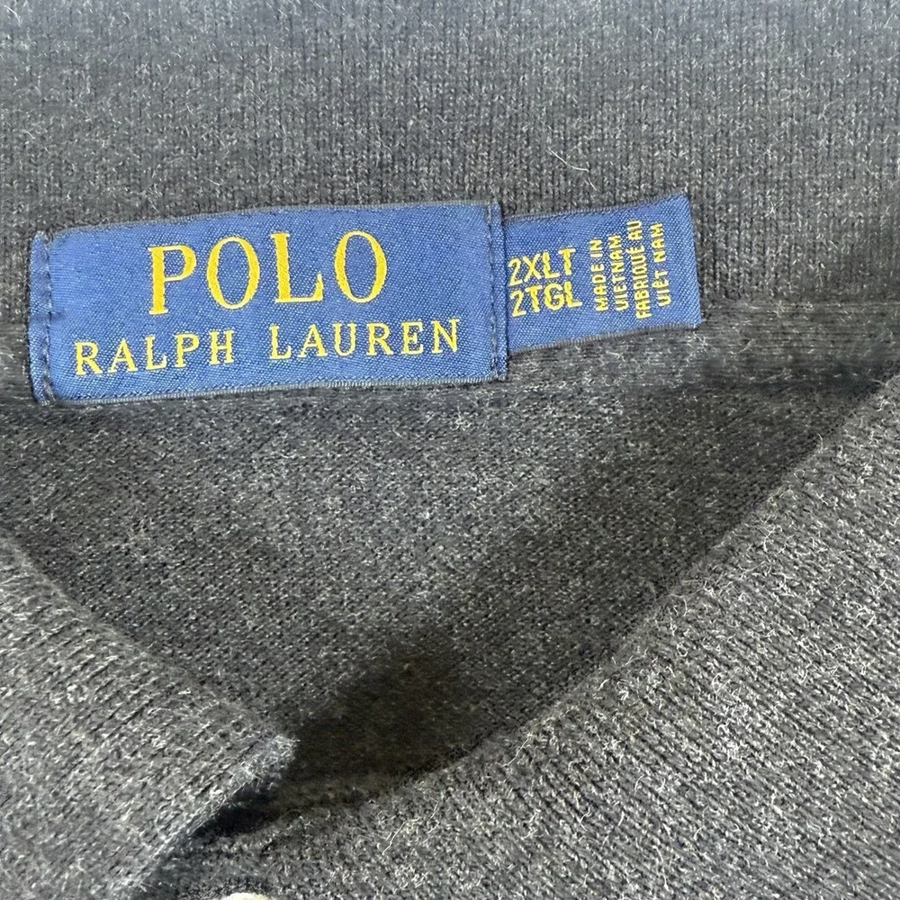 Polo Ralph Lauren Polo Shirt Mens 2XLT Gray Long Sleeve Cotton Pique Preppy Pony